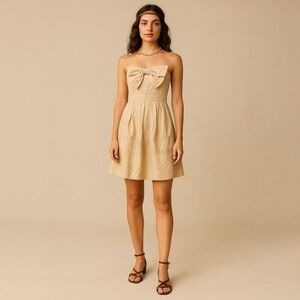 Sine Strapless Bow Accent Metallic Tan Dress — Size 4